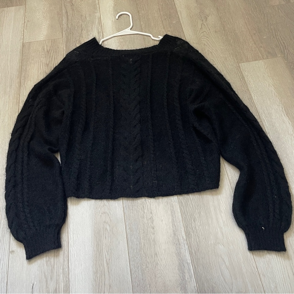 Bella Dahl Sweater mohair wool v neck cable knit womens Black (medium) boxy crop - Picture 4 of 7